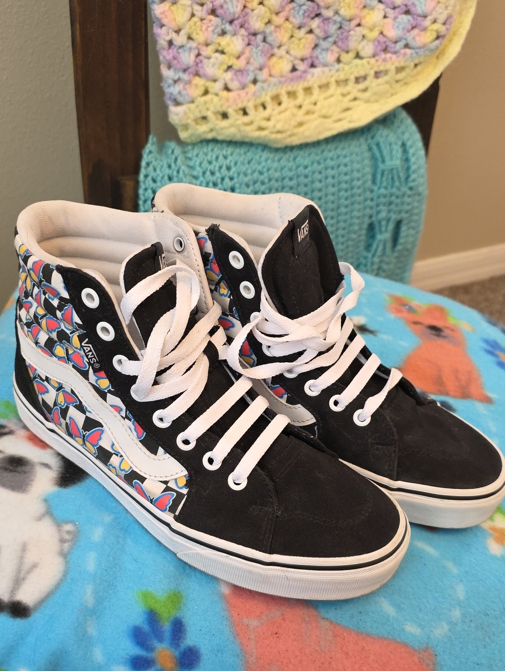 Vans Black High-Top Sneakers with Multicolor Butterfly Accents